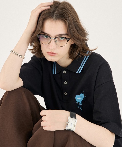 ONCILY（オンシェリー） ポロシャツ 半袖 MOSS STITCH DRAW CODE POLO
