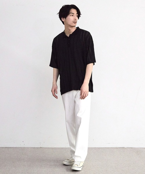 FJ ストライプ ポロシャツ ホワイト/ブラック RATTLE TRAP ポロシャツ ストライプシアーポロシャツ メンズ