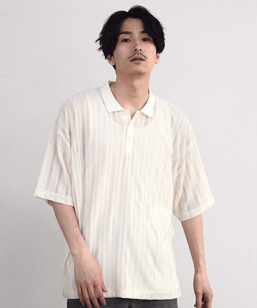 ストライプ ポロシャツ ベージュ ホワイト RATTLE TRAP ポロシャツ ストライプシアーポロシャツ メンズ