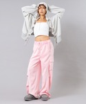 ワイドパンツ カーゴパンツ ウォッシュ加工 ラ...の詳細画像4