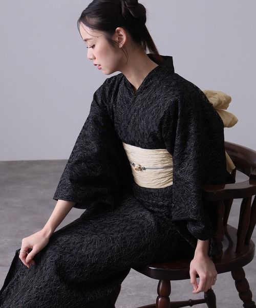 セパレート浴衣　ワンピース浴衣　レトロブラック【着用画像あり】 yulie 浴衣 「セパレート 二部式 」一人で着られる 大人浴衣3点