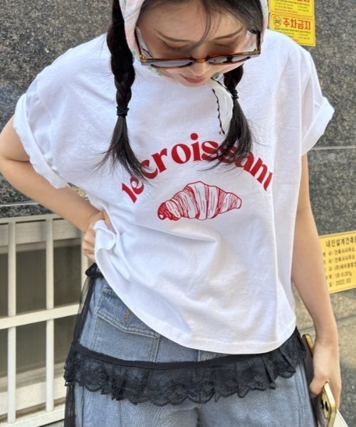 tシャツ ipugo/イプゴ クロワッサンロゴトップス レディース ipugo tシャツ ipugo/イプゴ クロワッサンロゴトップス