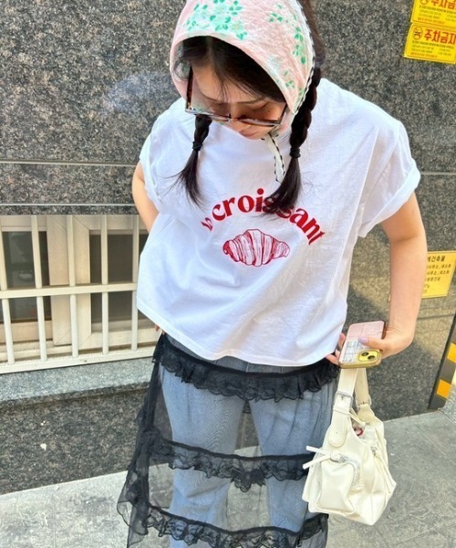 tシャツ ipugo/イプゴ クロワッサンロゴトップス レディース ipugo tシャツ ipugo/イプゴ クロワッサンロゴトップス