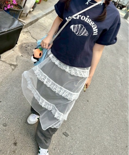 tシャツ ipugo/イプゴ クロワッサンロゴトップス レディース ipugo tシャツ ipugo/イプゴ クロワッサンロゴトップス