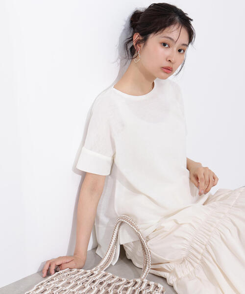 tシャツ sheer glossier pullover(シアーグロッシーカットソー) レディース MOUSSY | REVERSIBLE GLITTER SHEER トップス (Tシャツ