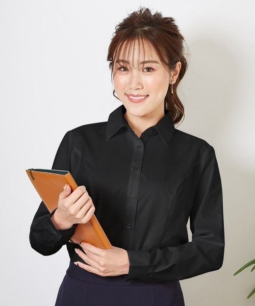 フォーマル ブラウス シャツ 「大きい胸専用」ボタンがきちんと閉まる　長袖スキッパーシャツ（事務服・制服・白シャツ） レディース 大きい胸専用】ボタンがきちんと閉まる 長袖スキッパーシャツ