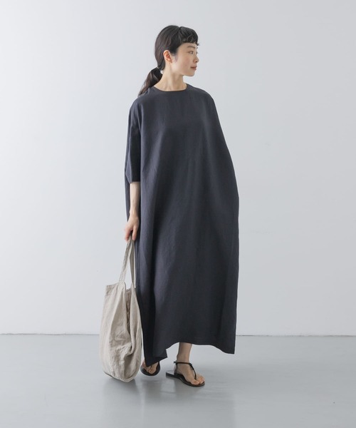 かぐれ 24SS リネン レーヨン ワイド ワンピース ブラック F かぐれ 24SS リネン レーヨン ワイド ワンピース ブラック F