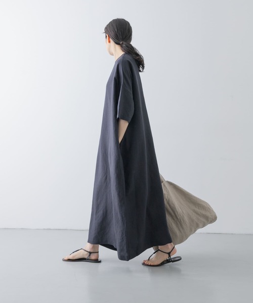 かぐれ ワンピース 「2サイズ展開」リネンレーヨンワイド