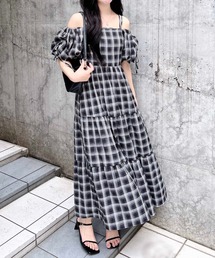 INGNI ワンピース 2Wayオフショルチェック柄ティアード