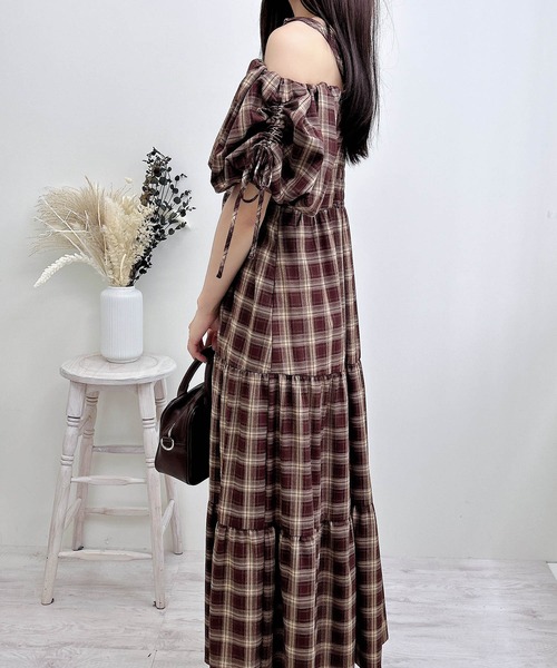 INGNI（イング） ワンピース 2Wayオフショルチェック柄ティアード