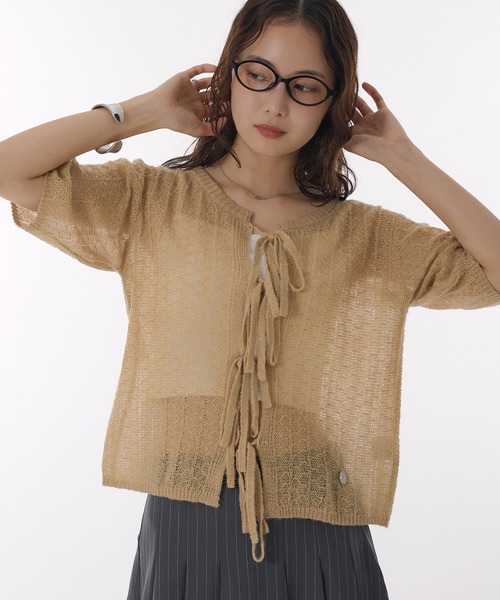 MUHET（ミュエータ） カーディガン ribbon lace-up knit cardigan