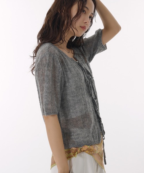 MUHET（ミュエータ） カーディガン ribbon lace-up knit cardigan