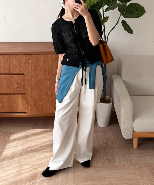 MUHET（ミュエータ） カーディガン ribbon lace-up knit cardigan