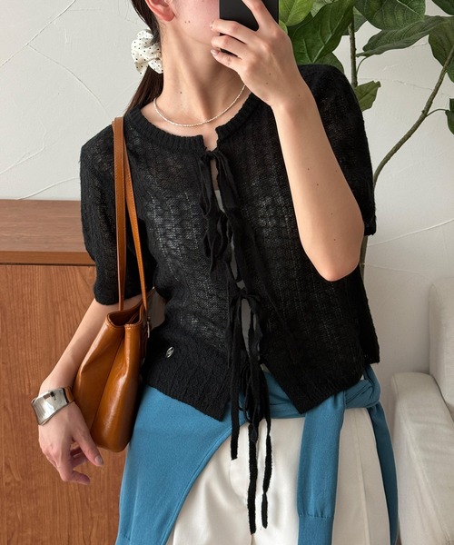MUHET（ミュエータ） カーディガン ribbon lace-up knit cardigan