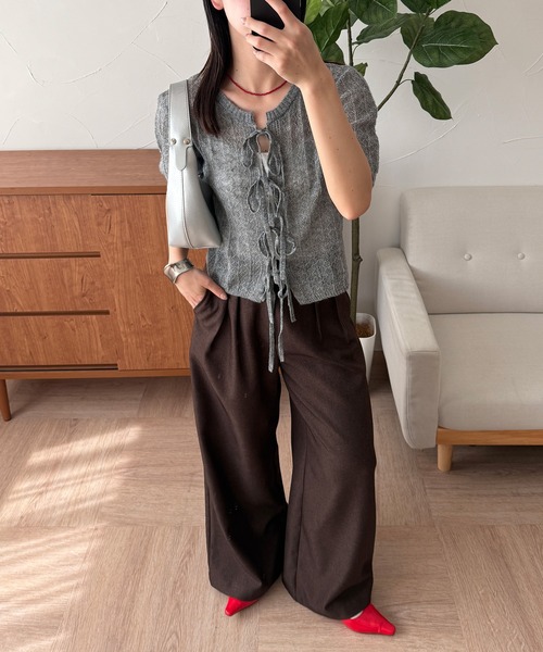MUHET（ミュエータ） カーディガン ribbon lace-up knit cardigan