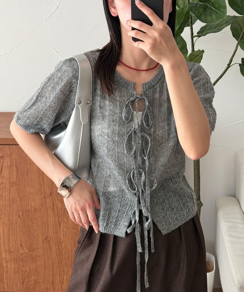 MUHET（ミュエータ） カーディガン ribbon lace-up knit cardigan