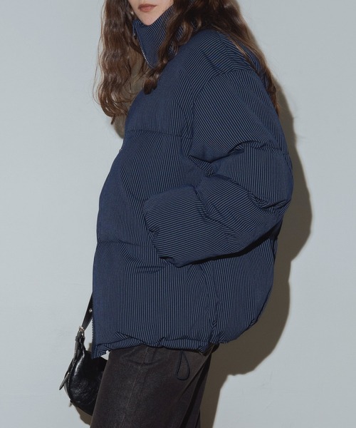 Mili affinity ダウンコート ダウンジャケット ストライプオーバー