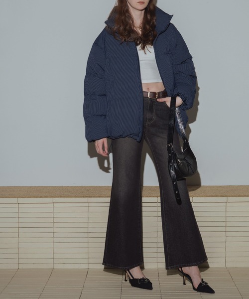 Mili affinity ダウンコート ダウンジャケット ストライプオーバー