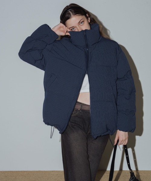 Mili affinity ダウンコート ダウンジャケット ストライプオーバー
