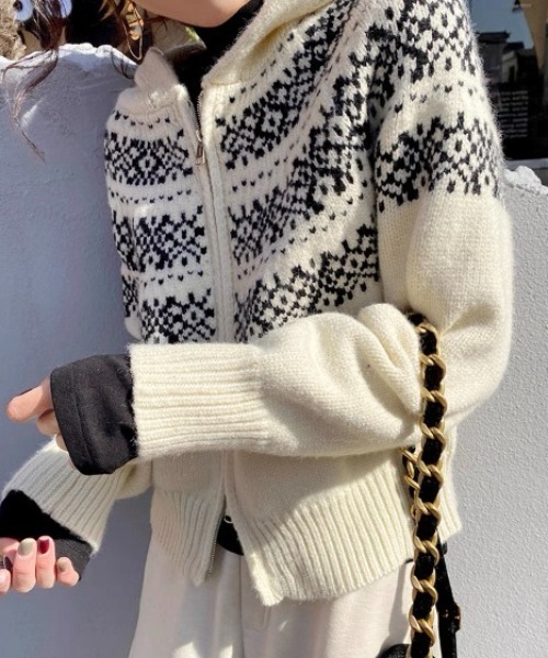 【45R】45rpm 毛100% ノルディック柄 ニットパーカーカーディガン 1 45R】45rpm 毛100% ノルディック柄 ニットパーカーカーディガン 1