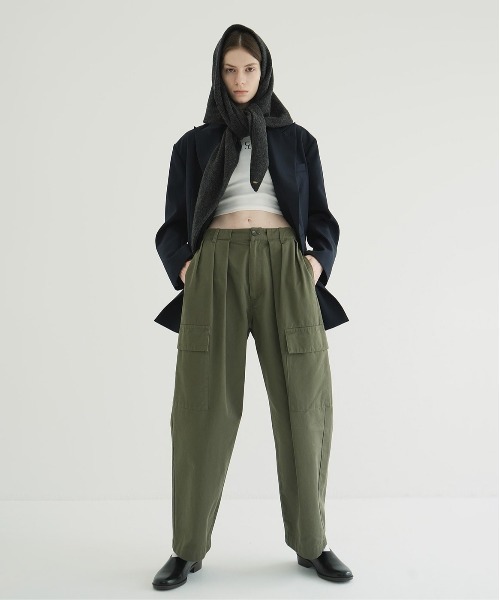 ワイドパンツ カーゴパンツ WIDE TUCK WORK PANTS レディースの画像
