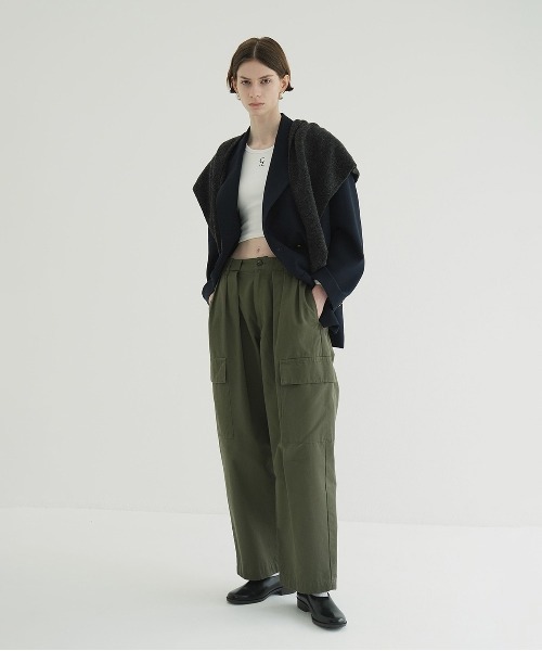 ワイドパンツ カーゴパンツ WIDE TUCK WORK PANTS レディースの画像