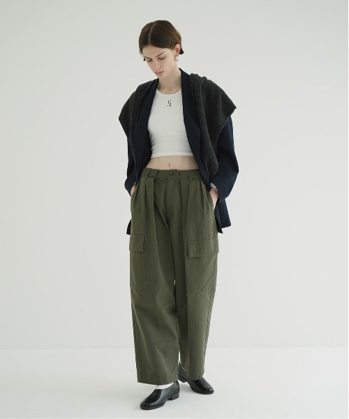 ワイドパンツ カーゴパンツ WIDE TUCK WORK PANTS レディースの画像