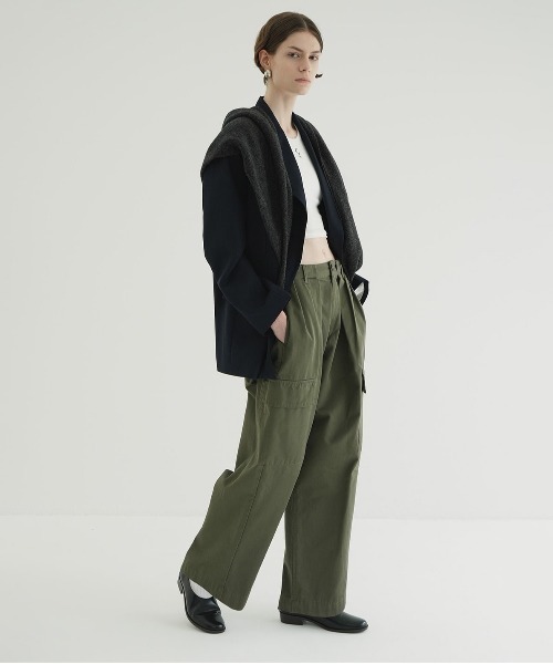 ワイドパンツ カーゴパンツ WIDE TUCK WORK PANTS レディースの画像
