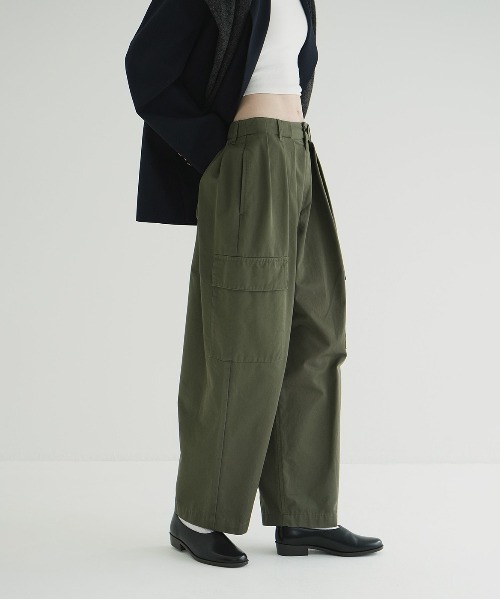 ワイドパンツ カーゴパンツ WIDE TUCK WORK PANTS レディースの画像
