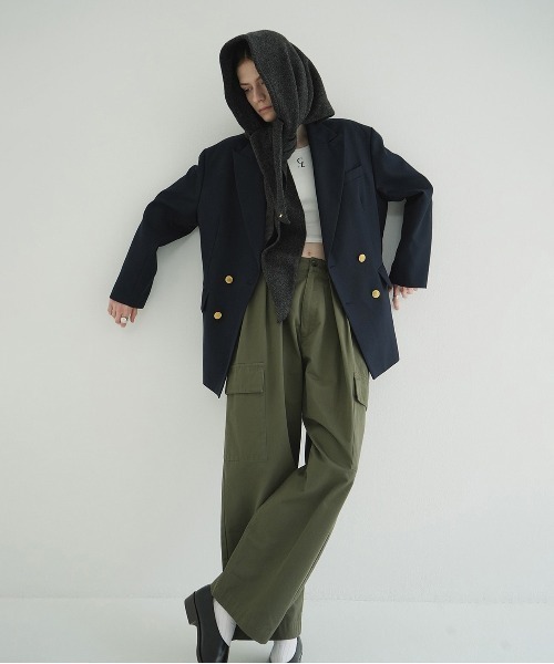 ワイドパンツ カーゴパンツ WIDE TUCK WORK PANTS レディースの画像