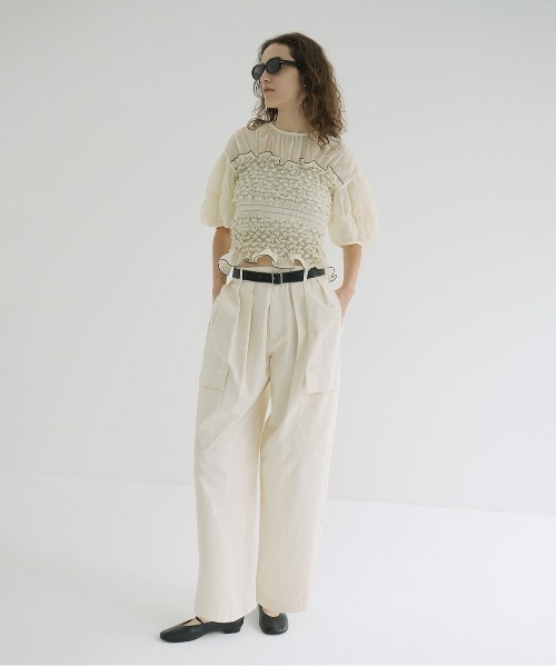 ワイドパンツ カーゴパンツ WIDE TUCK WORK PANTS レディースの画像