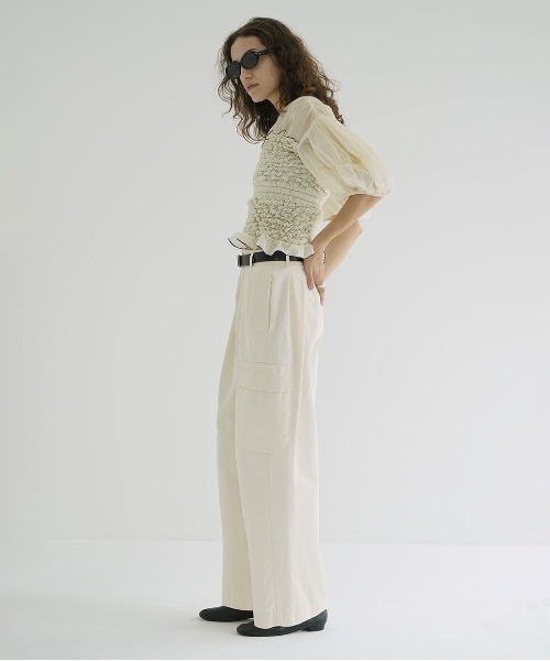 ワイドパンツ カーゴパンツ WIDE TUCK WORK PANTS レディースの画像