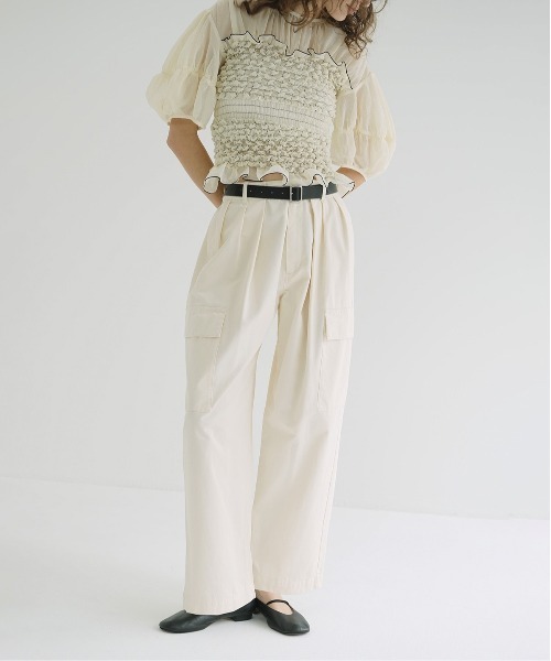 ワイドパンツ カーゴパンツ WIDE TUCK WORK PANTS レディースの画像