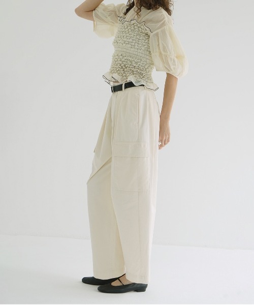ワイドパンツ カーゴパンツ WIDE TUCK WORK PANTS レディースの画像