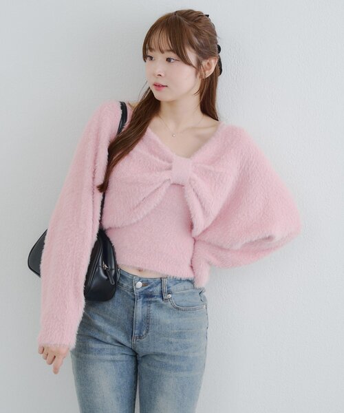 continuer de NICE CLAUP ニット セーター リボン+キャミセットニット