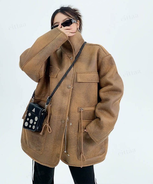 DIESEL ムートンコート ブラック/ベージュ　XL Dalfwin（ダールフィン） ムートンコート ボアコート 韓国ファッション