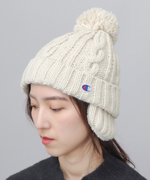 ニットキャップ Champion（チャンピオン） ニット帽 ニットキャップ 裏ボア 耳当て付き