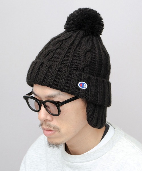 Champion（チャンピオン） ニット帽 ニットキャップ 裏ボア 耳当て付き