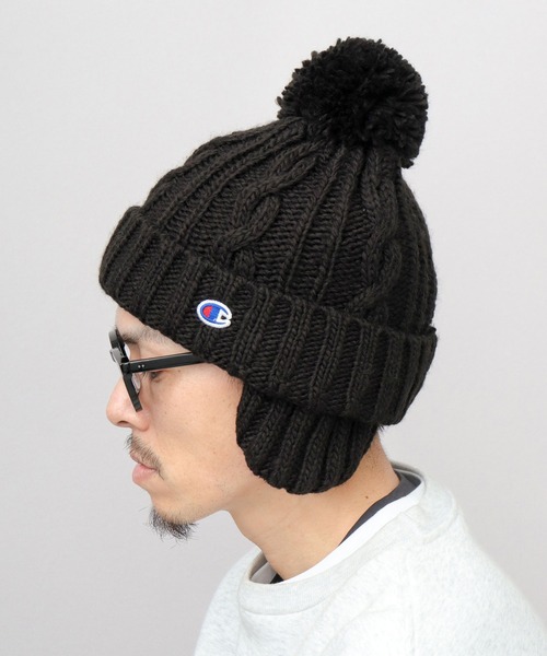 Champion（チャンピオン） ニット帽 ニットキャップ 裏ボア 耳当て付き