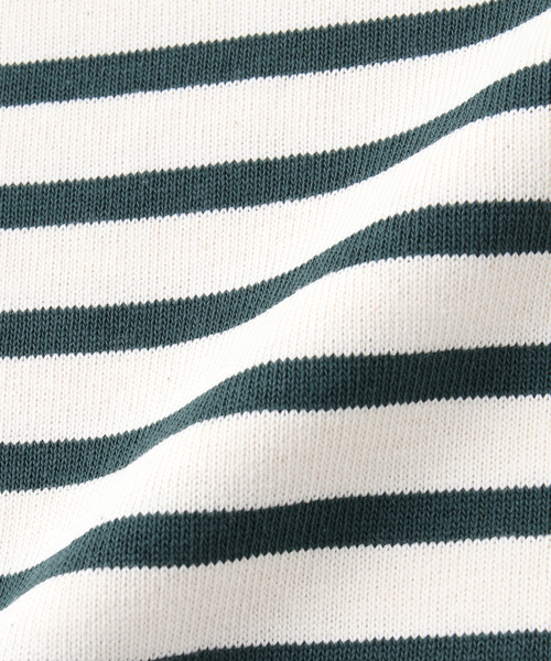 SAINT JAMES 半袖Tシャツ ホワイト/グリーンストライプ SAINT JAMES（セントジェームス） tシャツ OUESSANT LOOSE BORDER