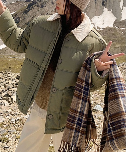 BLANC FICELLE ダウンコート ダウンジャケット 襟コーデ 中綿