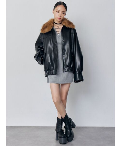 MURUA（ムルーア） ブルゾン アウター 2WAYカラーフェイクレザー