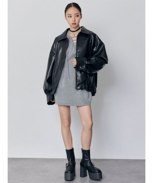 MURUA（ムルーア） ブルゾン アウター 2WAYカラーフェイクレザー