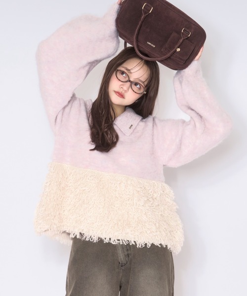 ベビーピンク loin nuit loop knit polo ループニットポロ loin nuit ニット セーター loop knit polo / ループニットポロ
