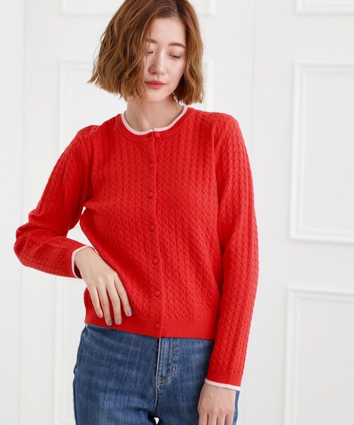 grove グローブ　ニット　トップス　Ｍ　おしゃれ　かわいい　赤　アクリル grove（グローブ） ニット セーター ラグランスリーブ肩釦ニット