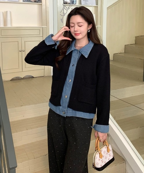 inst.ALL カーディガン 春も使える！デニムドッキングニット