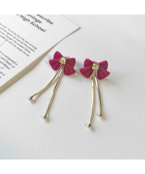 TONE（トネ） ピアス 「88eighty-eight」レッドリボンゴールドチェーン