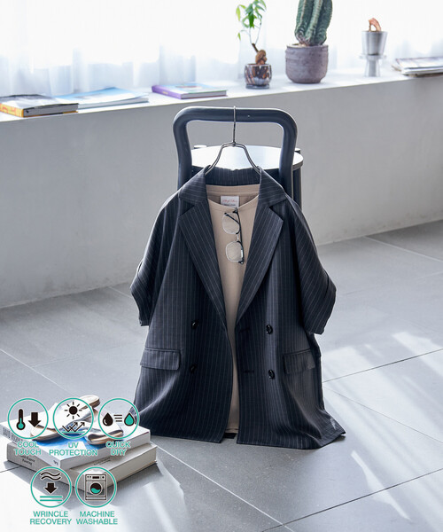 ジャケット テーラードジャケット 接触冷感/UVカット LINEN TOUCH ダブルブレスト半袖ジャケット/リネンタッチ ジャケット レディースの画像