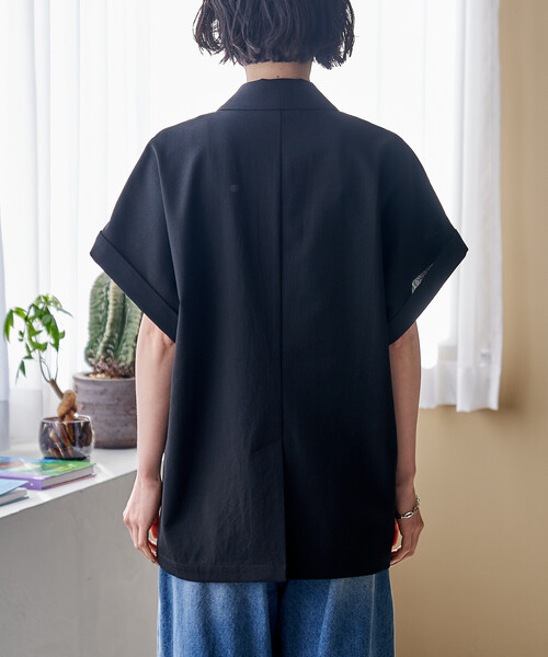 ジャケット テーラードジャケット 接触冷感/UVカット LINEN TOUCH ダブルブレスト半袖ジャケット/リネンタッチ ジャケット レディースの画像
