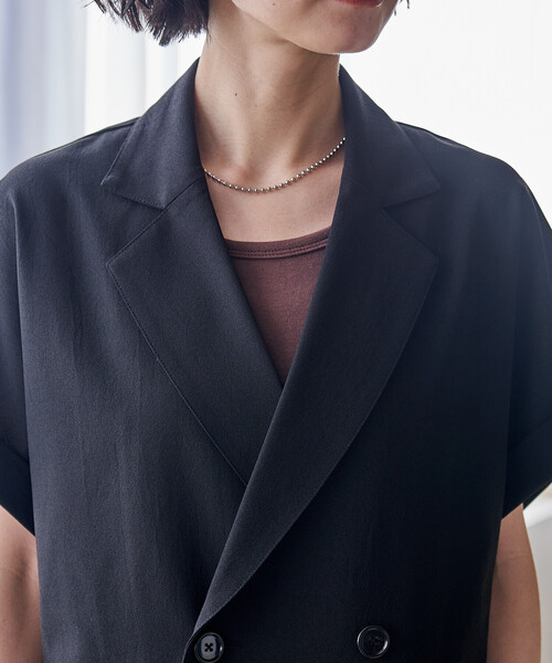 ジャケット テーラードジャケット 接触冷感/UVカット LINEN TOUCH ダブルブレスト半袖ジャケット/リネンタッチ ジャケット レディースの画像